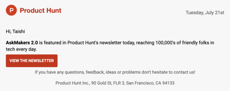 Product Hunt newsletter